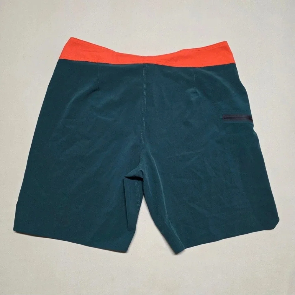 Roark Revival The Savage Board Shorts Men 34 Dark Green Orange Stretch Surf Swim